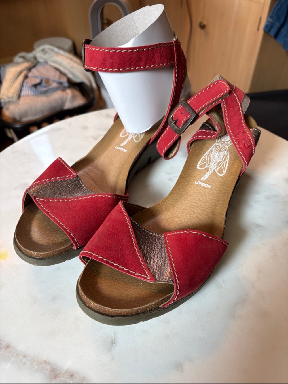 Red Fly London Sandals. Velcro closure.